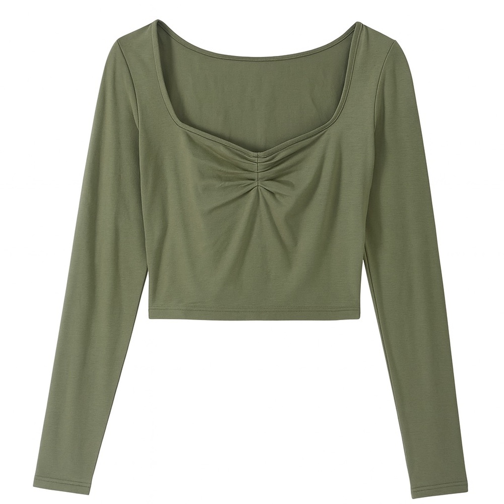 Amazon Olive Long Sleeve Crop Top